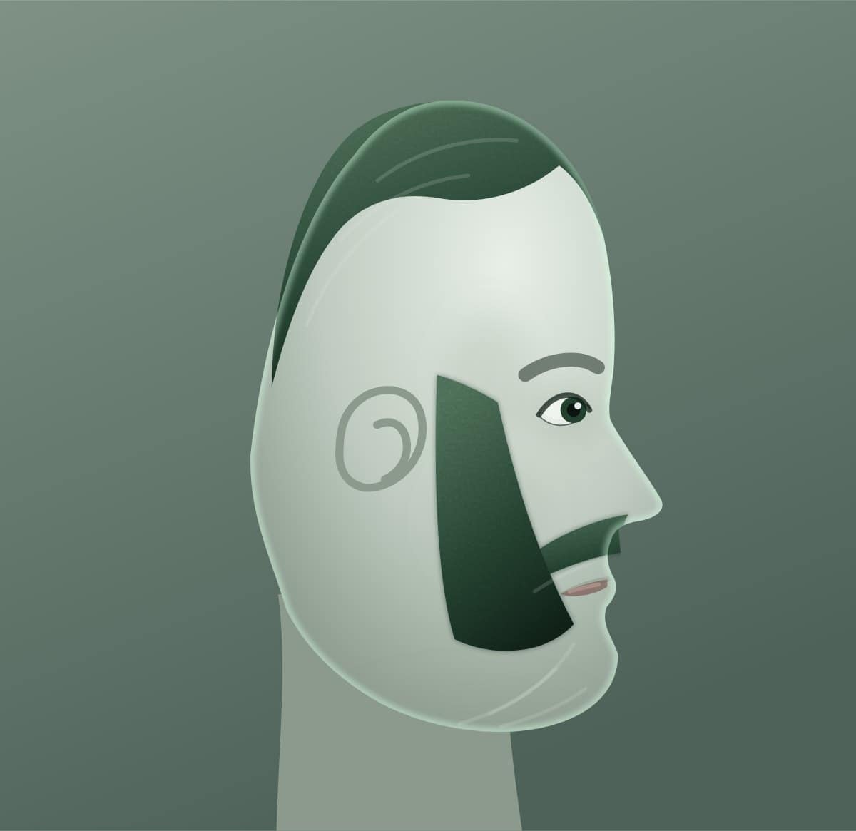 Profile diagram of the wolverine beard style, showing how far it runs back toward the ear.