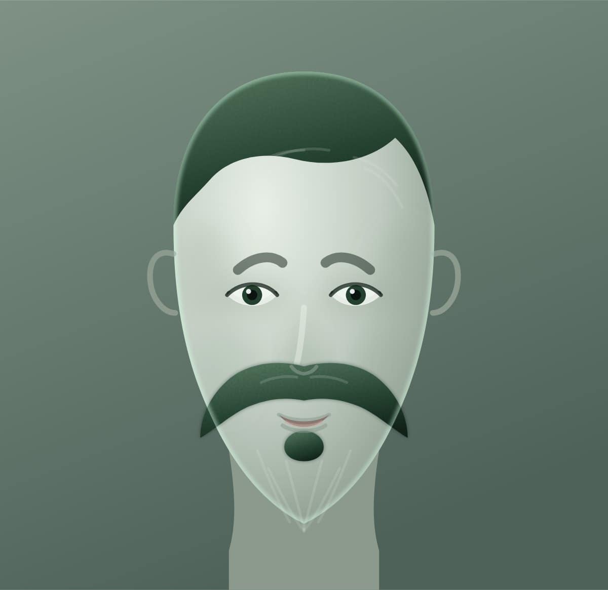 Diagram of a zappa moustache shown on a oval face
