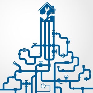 Diagram illustrating a network of blue water pipes connected to a home, with detailed valves, faucets, and gauges along the way. Bell Brothers’ trusted background-checked technicians ensure every step is expertly handled, backed by our No Surprise Guarantee and upfront pricing. Serving Northern California communities with a strong reputation for reliable service you can count on.