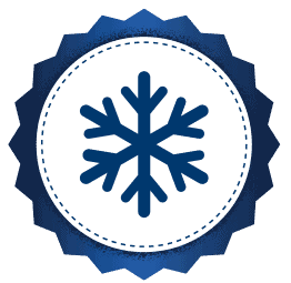 A dark blue snowflake icon centered inside a white circle with a stitched border and a scalloped blue edge, representing Bell Brothers’ trusted heating and cooling services. As a well-respected name across Northern California communities, Bell Brothers stands by their No Surprise Guarantee, employs background-checked technicians, and ensures upfront pricing for total peace of mind.