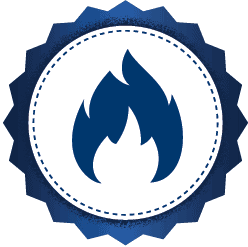 A bold blue flame icon sits at the center of a crisp white circle, surrounded by a dotted border and scalloped blue edge—reflecting Bell Brothers’ trusted service. Our No Surprise Guarantee ensures transparent, upfront pricing with no hidden fees. All of our background-checked technicians are committed to delivering honest, reliable service that’s earned us a strong reputation in communities across Northern California.