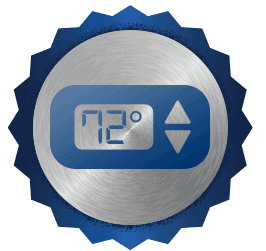 A modern circular metal thermostat displays a comfortable 72 degrees, featuring easy-to-use up and down arrow buttons. Trust Bell Brothers’ background-checked technicians for expert service backed by our No Surprise Guarantee, upfront pricing, and a strong reputation throughout Northern California communities.