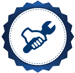 A blue icon of a hand holding a wrench, centered within a scalloped dark blue badge—symbolizing Bell Brothers' trusted service, featuring background-checked technicians, upfront pricing with our No Surprise Guarantee, and a strong reputation across Northern California communities.