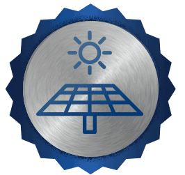 Bell Brothers icon featuring a bright sun shining over a solar panel, set against a sleek metallic circular background with a distinctive blue scalloped edge. This symbol represents our trusted service in Northern California—backed by background-checked technicians, transparent upfront pricing, and our No Surprise Guarantee for your peace of mind.