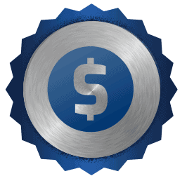 A metallic silver coin featuring a prominent dollar sign sits atop a vibrant blue starburst background. This image represents Bell Brothers’ commitment to their No Surprise Guarantee, highlighting trustworthy, background-checked technicians and honest, upfront pricing— values that have earned them a strong reputation for dependable service throughout Northern California communities.