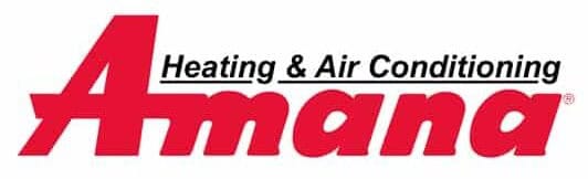Amana Heating & Air Conditioning logo in red and black, trusted by Bell Brothers for reliable, upfront service across NorCal.