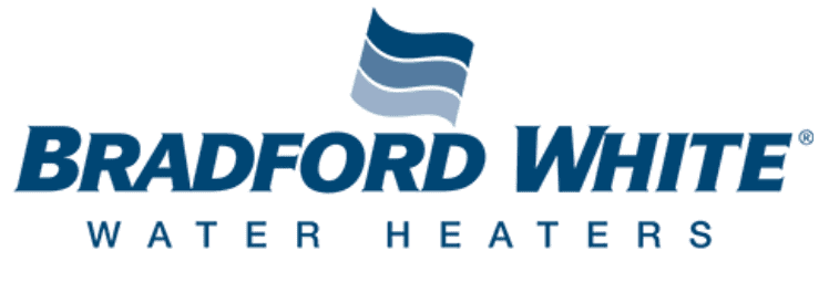 Bradford White Water Heaters logo with a blue wave above the bold brand name, trusted by Bell Brothers for quality and no surprise service.