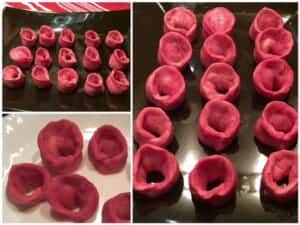 Różowe uszka z grzybami przygotowane według przepisu