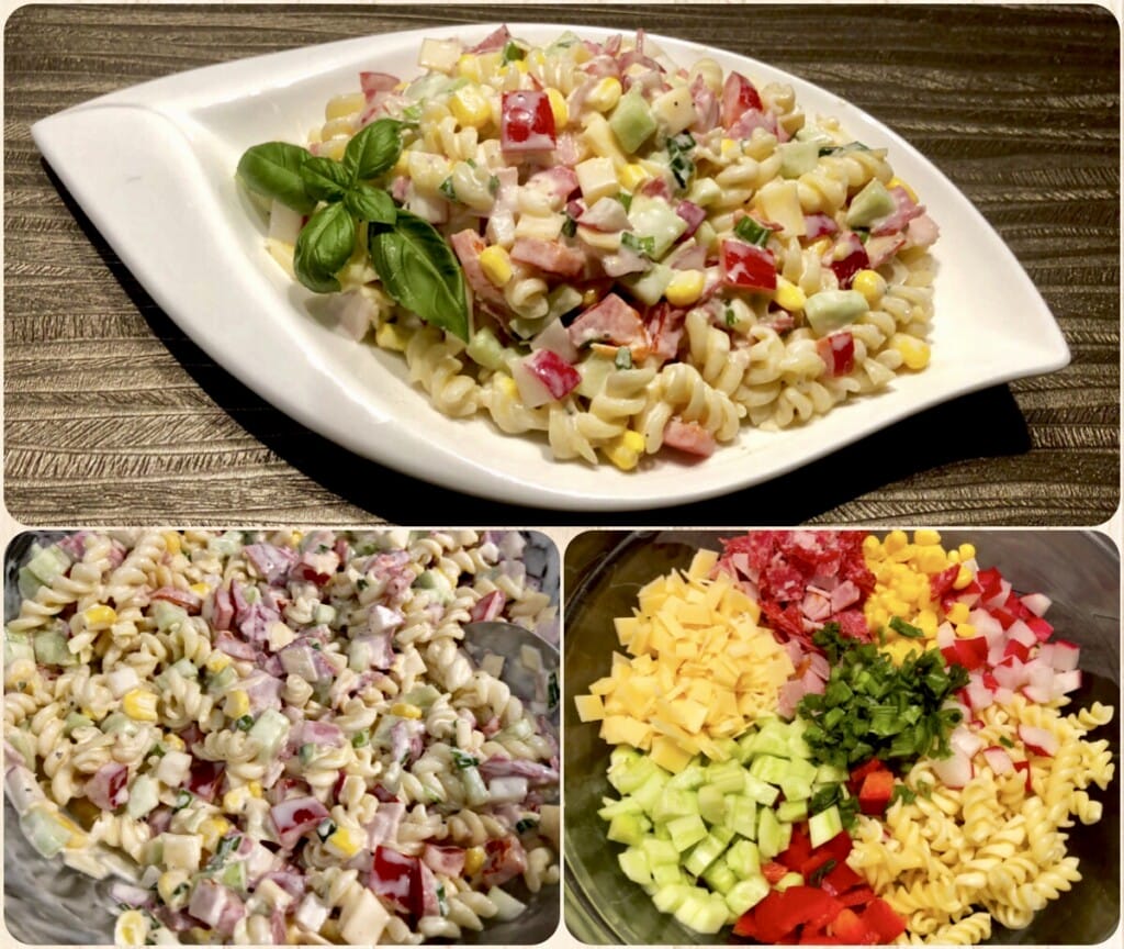 Sałatka makaronowa z serem i salami