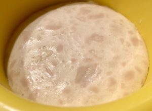 rozczyn drożdżowy przygotowany do pączków z konfiturą