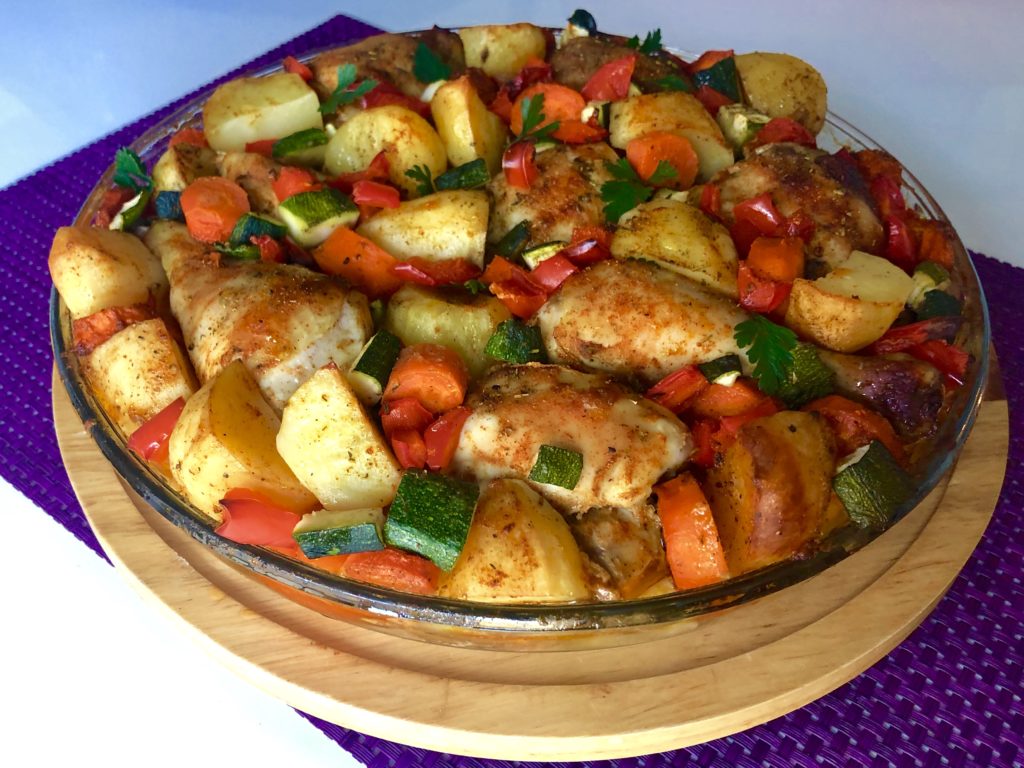 Kurczak w musztardzie pieczony z warzywami