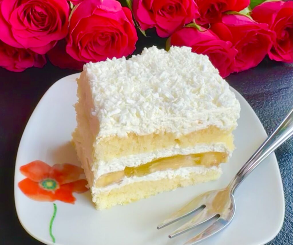 Ciasto Raffaello z bananami i galaretką