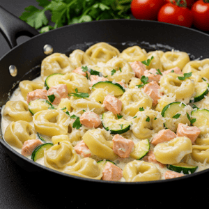 Tortellini w sosie serowym z cukinią i łososiem - IMG 0314