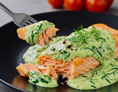 Łosoś w sosie śmietankowo-szpinakowym