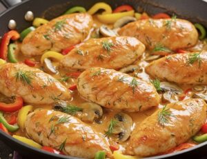 Maślane fileciki z kurczaka w kremowym sosie z papryką i pieczarkami - IMG 8366