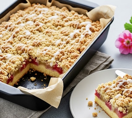 Ciasto drożdżowe z rabarbarem i kruszonką