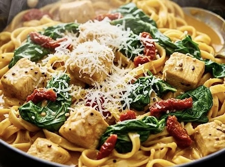 Kurczak z makaronem i szpinakiem w kremowym sosie curry - IMG 5783