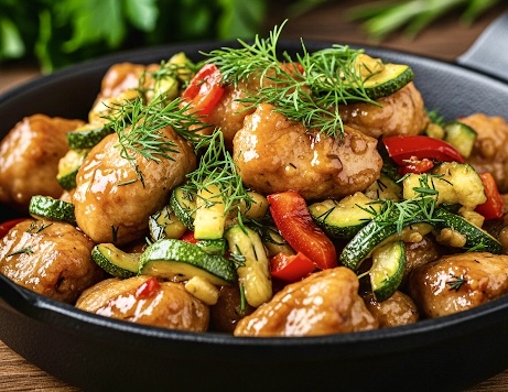 Kurczak po koreańsku z warzywami