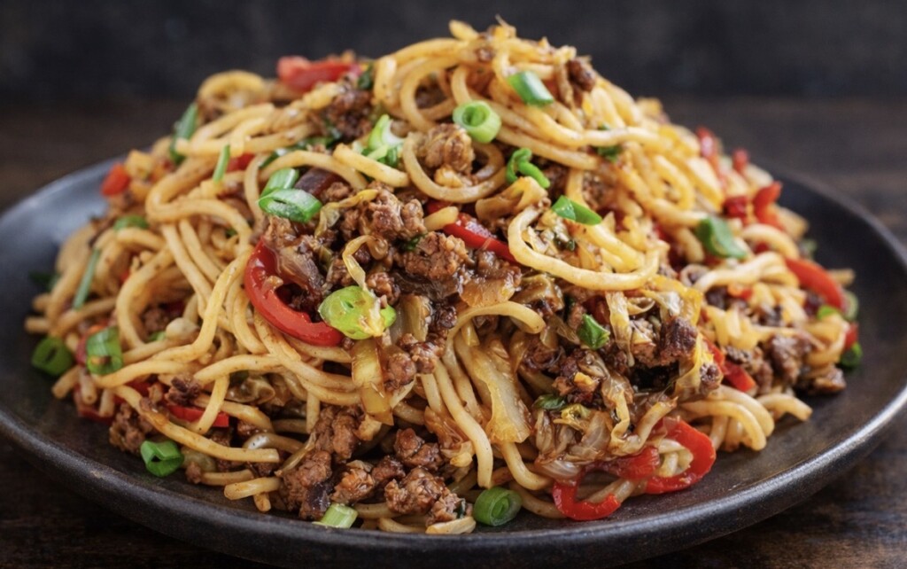 Makaron zasmażany z mieloną wołowiną