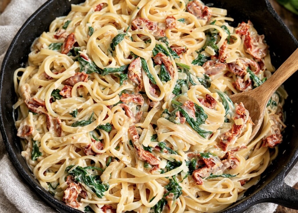 Tagliatelle z kremowym sosem szpinakowym