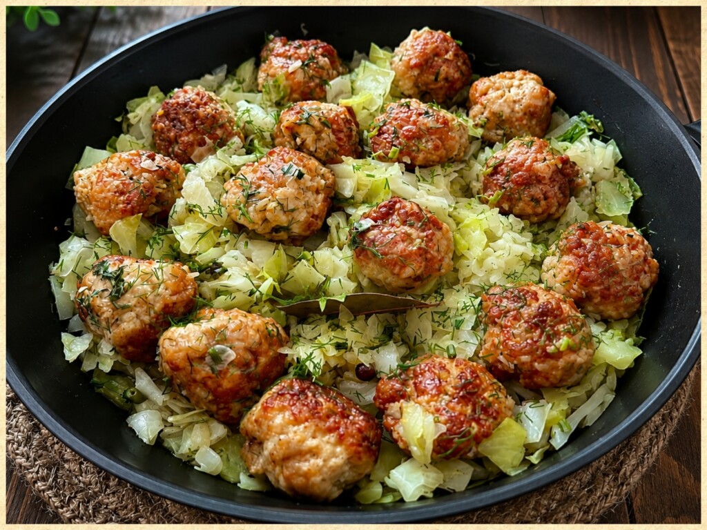 Klopsiki bulgur w potrawce z młodej kapusty