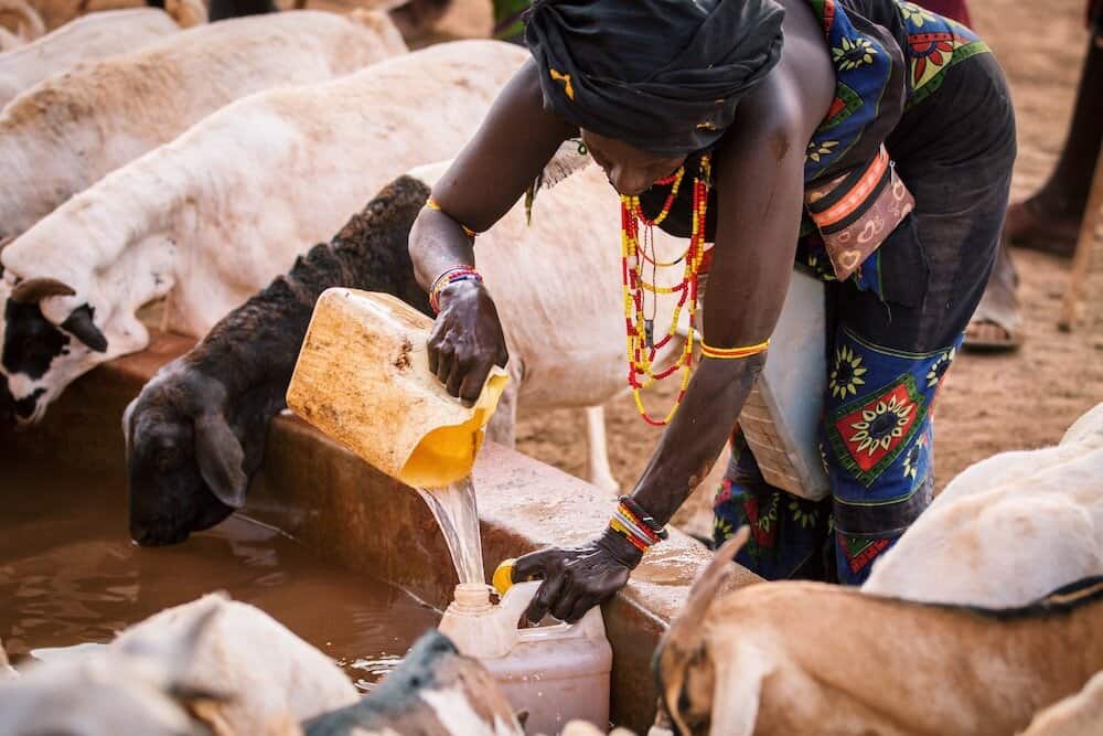 African woman filling a water jug