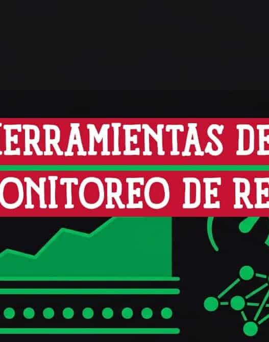 Panel de herramientas de monitoreo de red con gráfica de tráfico, medidor y dispositivos de red alrededor