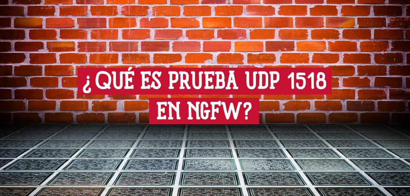 Imagen de una pared de ladrillo con texto que pregunta "¿Qué es la prueba UDP 1518 en NGFW?".