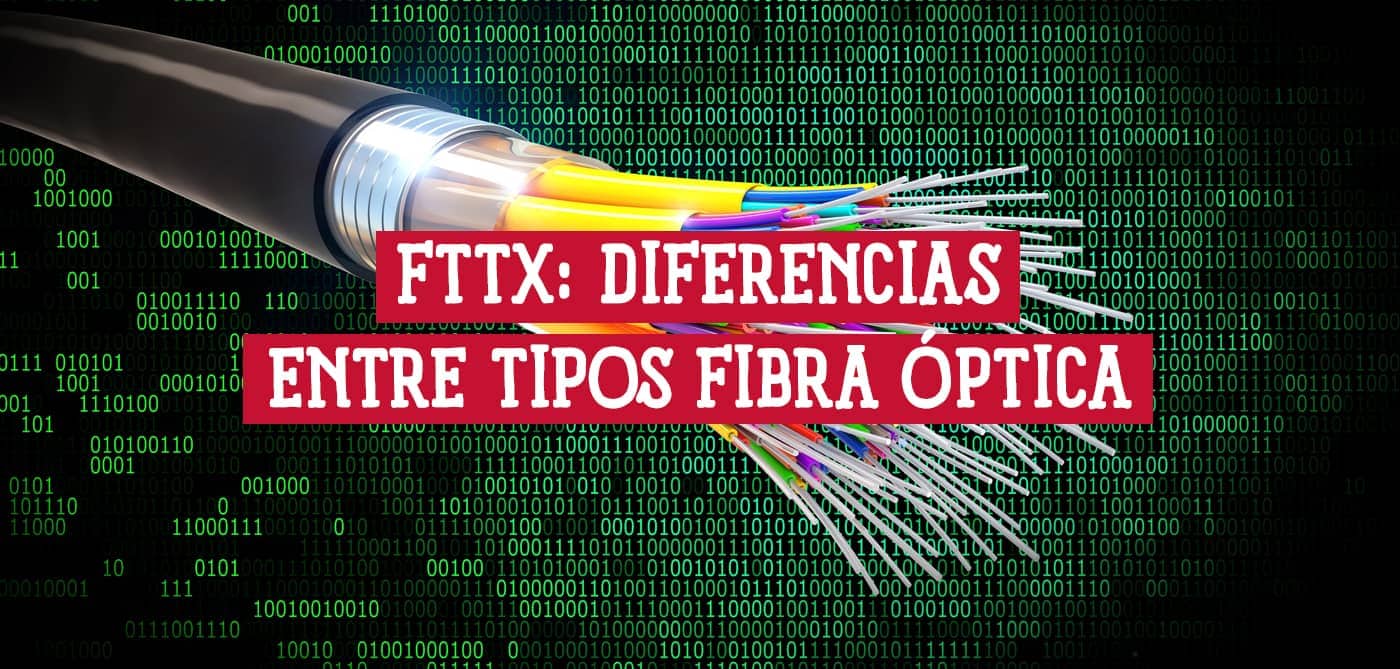 Imagen de un cable de fibra óptica con texto que indica las diferencias entre los tipos de FTTx.