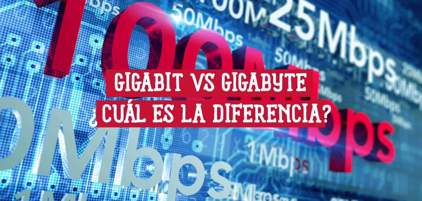 Imagen con texto "Gigabit vs Gigabyte ¿Cuál es la diferencia?" sobre un fondo de circuito digital.