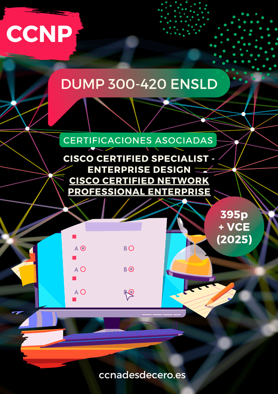 Imagen de un anuncio para un dump del examen de certificación Cisco 300-420 ENSLD (ENSLD 300-420)
