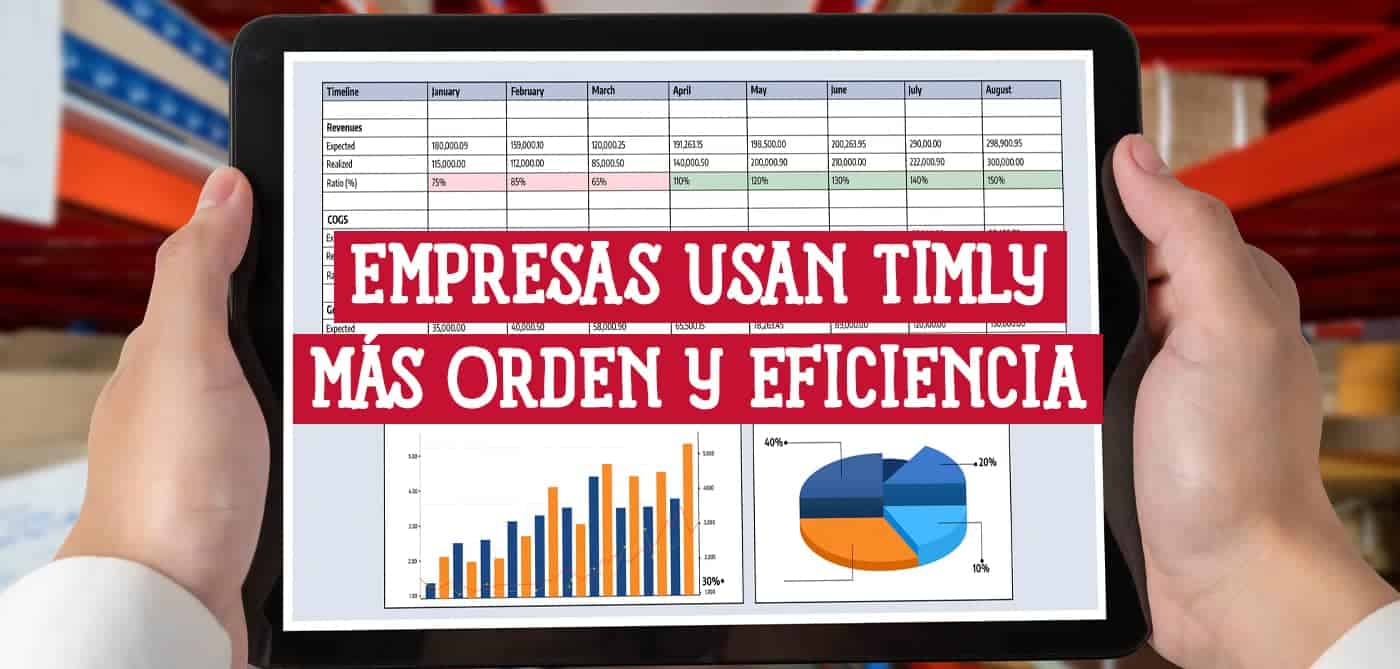 Tablet mostrando datos de empresas que usan Timly; mayor orden y eficiencia.