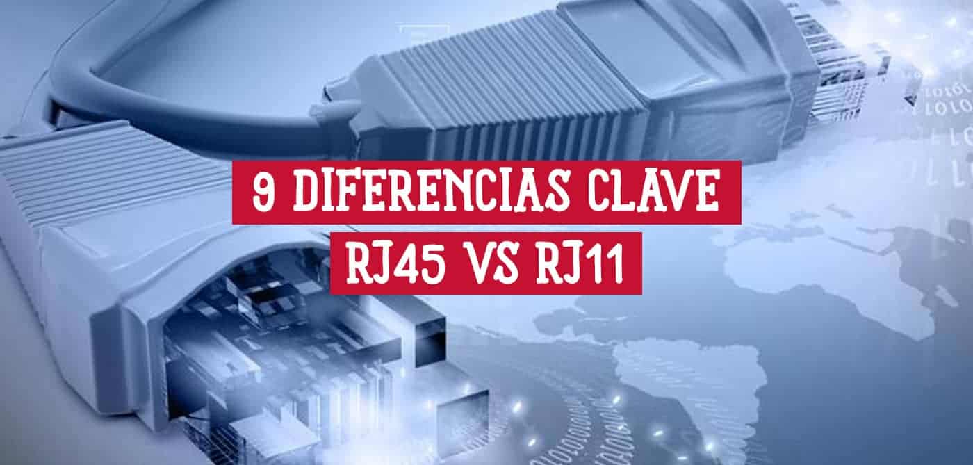 Conectores de red ilustrando las 9 diferencias clave entre RJ45 vs RJ11 para conexiones de internet y teléfono.
