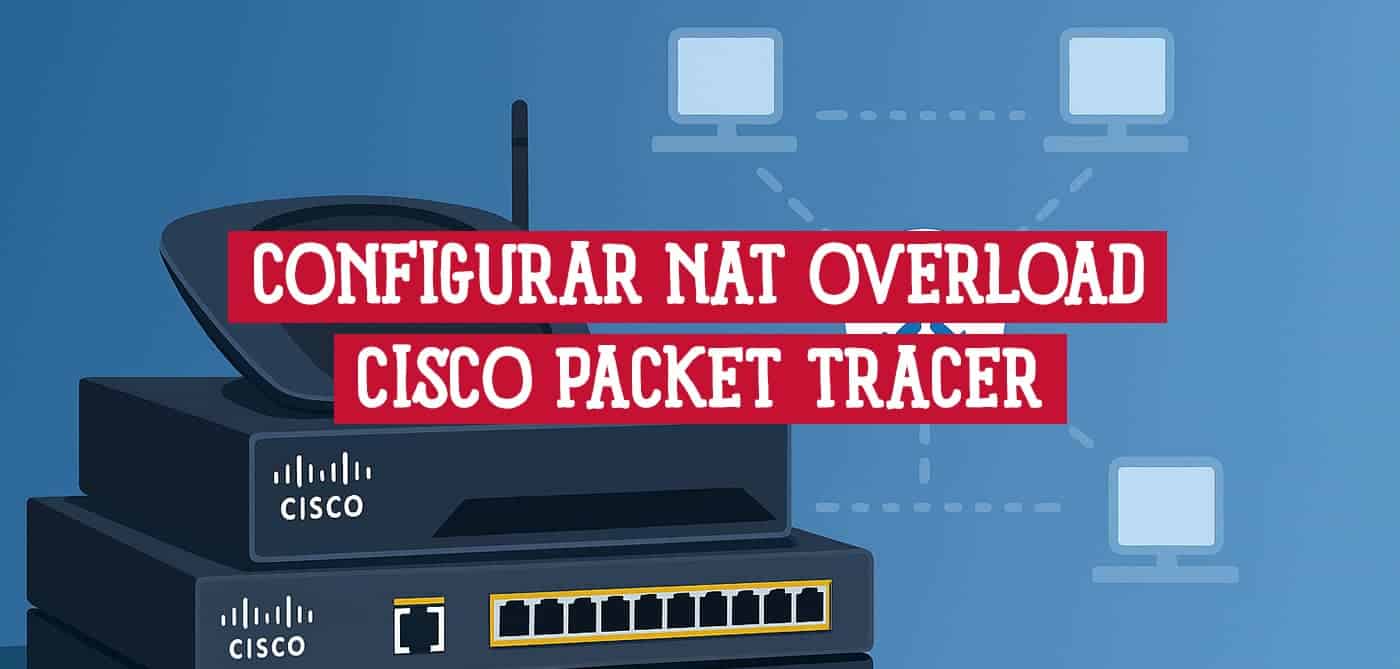 Guía visual para configurar NAT Overload en routers Cisco usando el simulador de redes Packet Tracer con una topología de ejemplo.