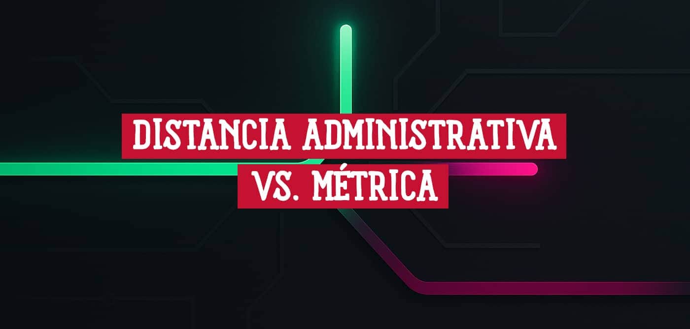 Gráfico comparativo de Distancia Administrativa vs. Métrica en redes, con líneas de datos sobre fondo oscuro.