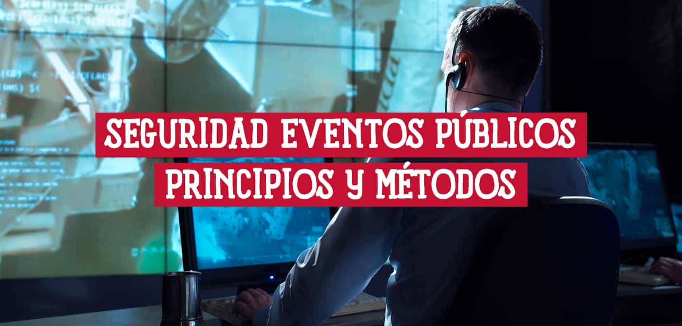Operador en un centro de control monitorizando la seguridad en eventos públicos a través de múltiples pantallas y tecnologías.