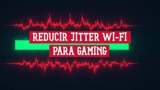 Gráfico conceptual para reducir el jitter en Wi-Fi para gaming, mostrando la transformación de una señal roja inestable (jitter) a una conexión verde estable.