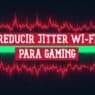 Gráfico conceptual para reducir el jitter en Wi-Fi para gaming, mostrando la transformación de una señal roja inestable (jitter) a una conexión verde estable.