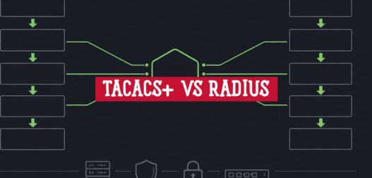 Diagrama comparativo tacacs vs radius con flujos AAA en Cisco IOS