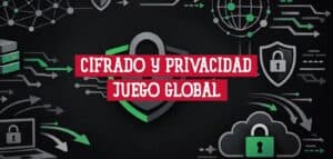 Escudo con candado rodeado de servidores, nube y redes que ilustran el cifrado y la seguridad de datos en plataformas online