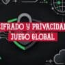 Escudo con candado rodeado de servidores, nube y redes que ilustran el cifrado y la seguridad de datos en plataformas online
