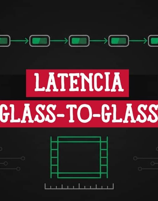 Siete etapas conectando cámara y pantalla que ilustra la latencia glass-to-glass del streaming en vivo