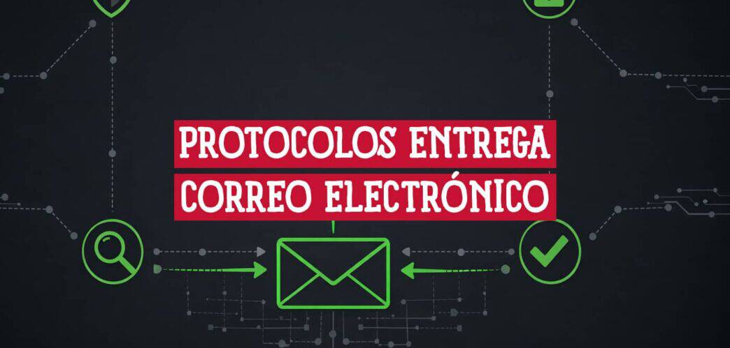 Diagrama abstracto de protocolos de entrega y validación del correo electrónico con nodos de autenticación y cifrado