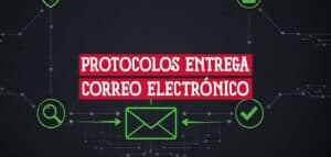 Diagrama abstracto de protocolos de entrega y validación del correo electrónico con nodos de autenticación y cifrado