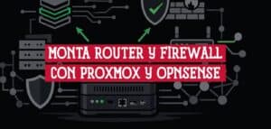 Mini PC rodeado de iconos de router, firewall y servidores para montar Proxmox y OPNsense