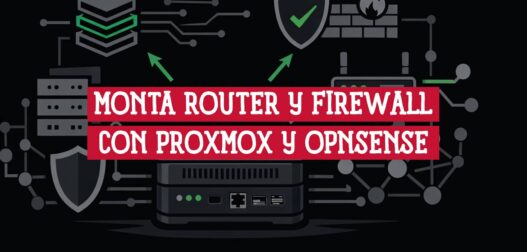 Mini PC rodeado de iconos de router, firewall y servidores para montar Proxmox y OPNsense