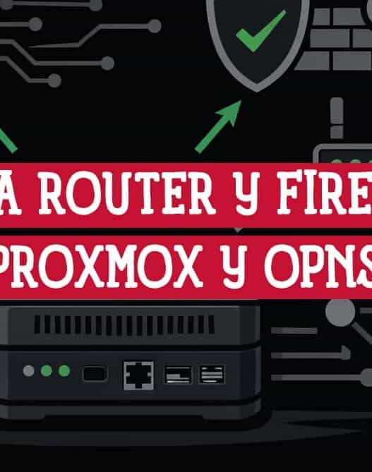 Mini PC rodeado de iconos de router, firewall y servidores para montar Proxmox y OPNsense