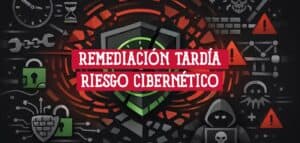 Escudo de seguridad agrietado entre candados, un reloj y un atacante encapuchado, sobre la remediación tardía