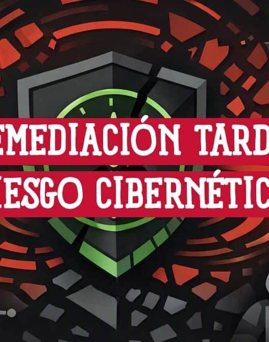 Escudo de seguridad agrietado entre candados, un reloj y un atacante encapuchado, sobre la remediación tardía