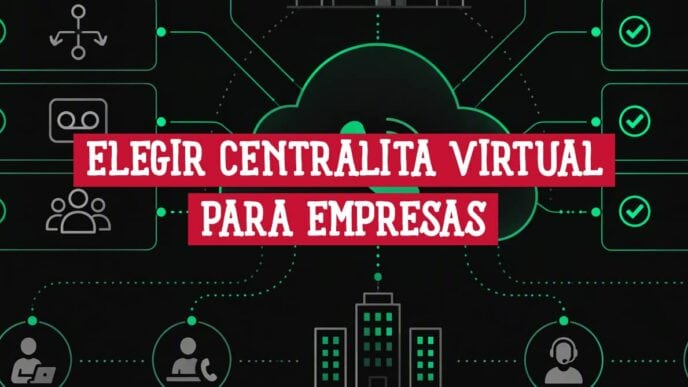 Portada con el texto elegir centralita virtual para empresas sobre una nube de telefonía conectada a oficinas y agentes